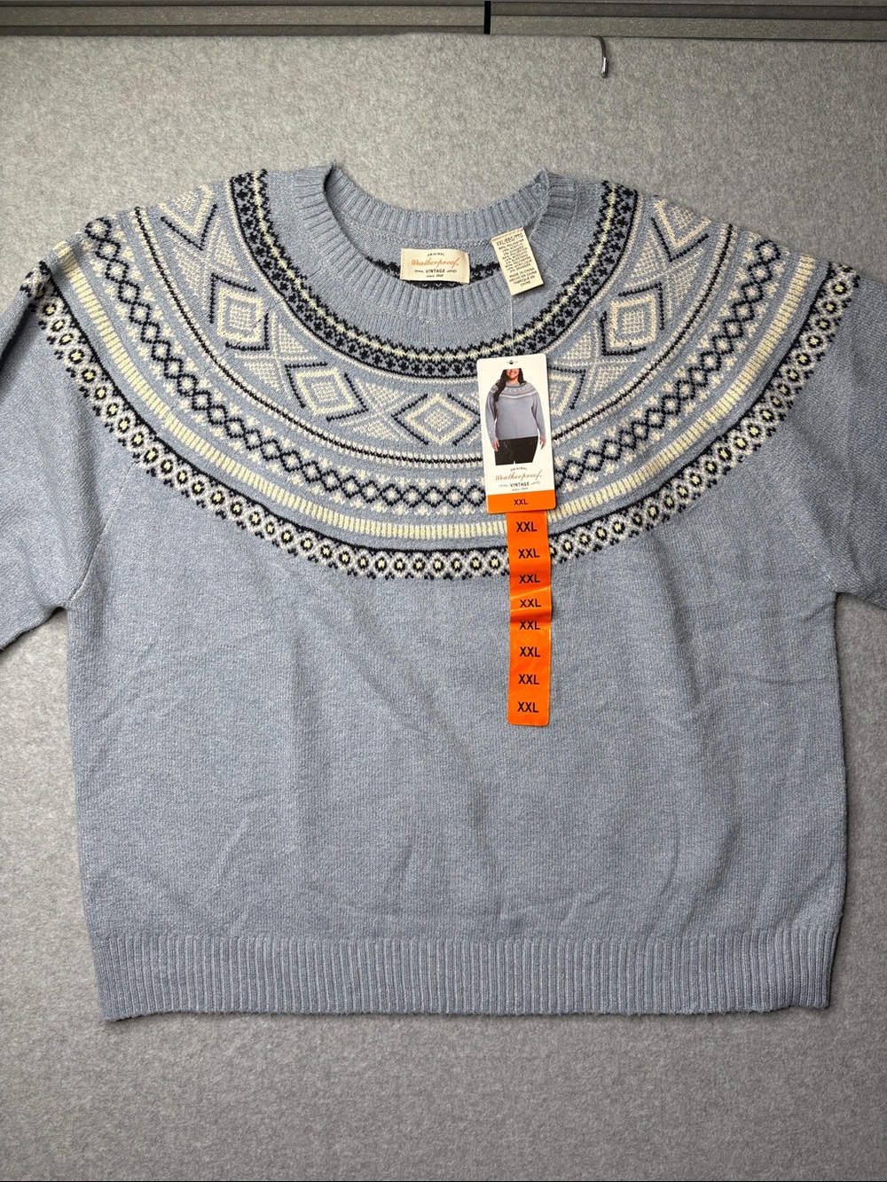 Light Blue Fair Isle Knit Pullover Sweater Top - Brand:
